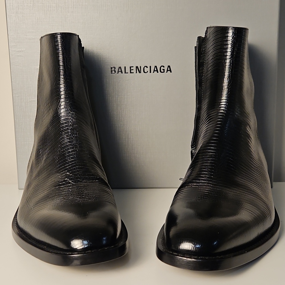 Mens Balenciaga Chrystal Bootie L20 Lizard Effect Black Calfskin Designer Shoes - Picture 14 of 16